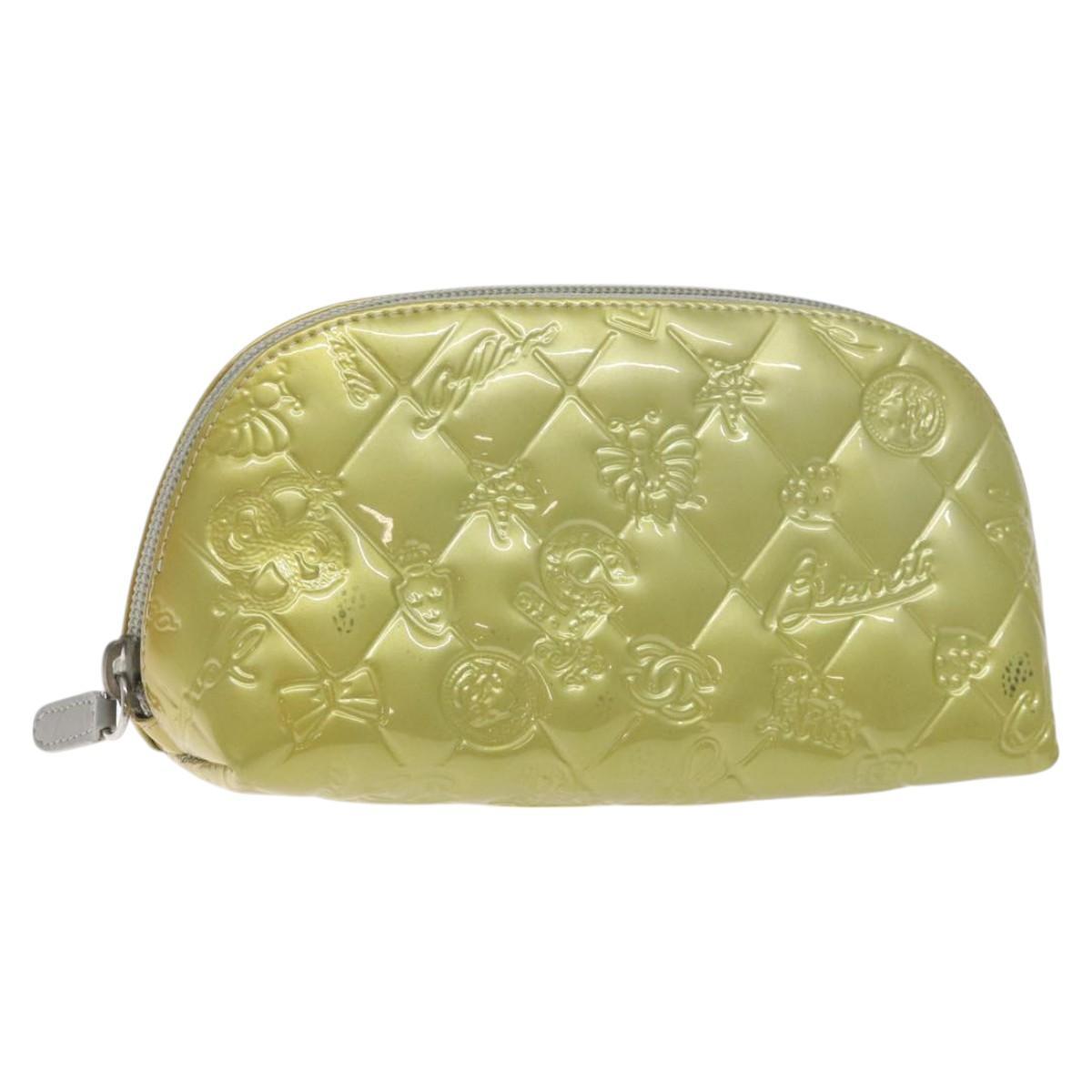 Chanel Pouch Enamel Silver Cc Auth Bs26759